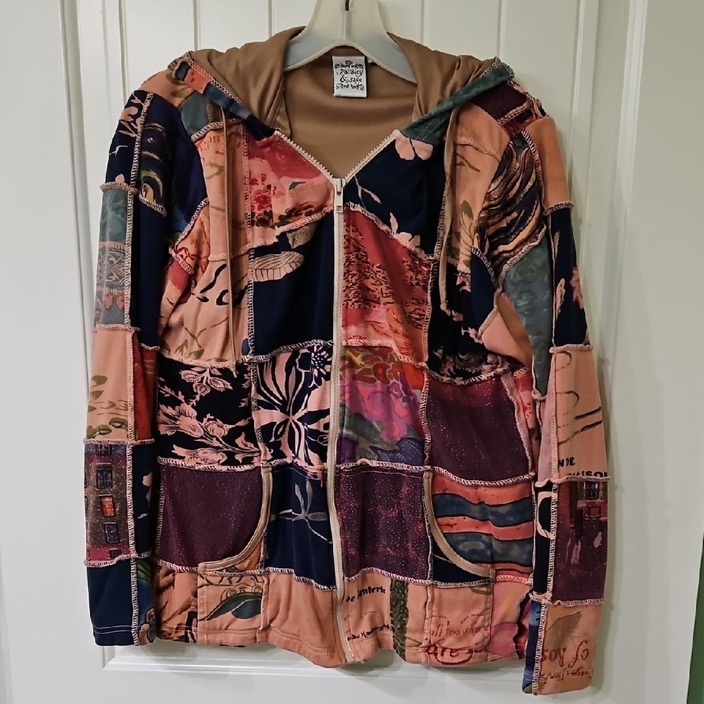 Parsley & Sage Patchwork Boho Vintage Indie Zip Hoodie